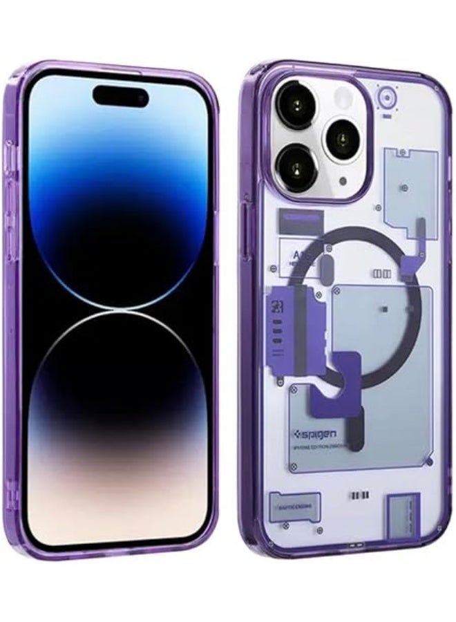 سبايجن حافظة شفافة غير لامعة Ultra Hybrid (MagFit) مصممة خصيصًا لهاتف iPhone 14 Pro max [تقنية مقاومة الاصفرار] حافظة (أرجوانية، iPhone 14 pro max) - Image 2